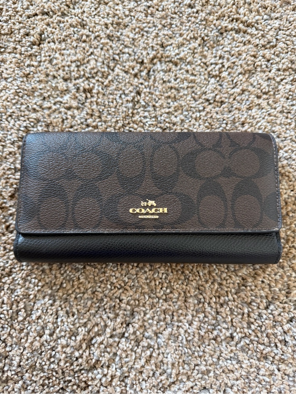 COACH Black & Brown Monogrammed Leather Foldover Wallet